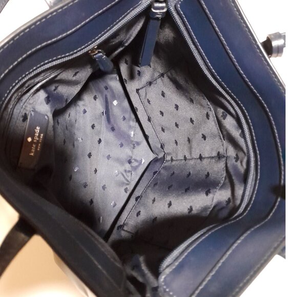 Kate Spade Newyork Leather Large Jana Shoulder Tote Bag Dark Blue - Picture 3 of 10